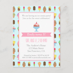 Colourful Ice cream pattern party invitations