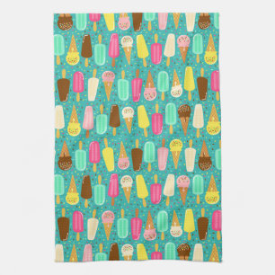 Colourful Ice Cream Pattern Summer  Kitchen Towel