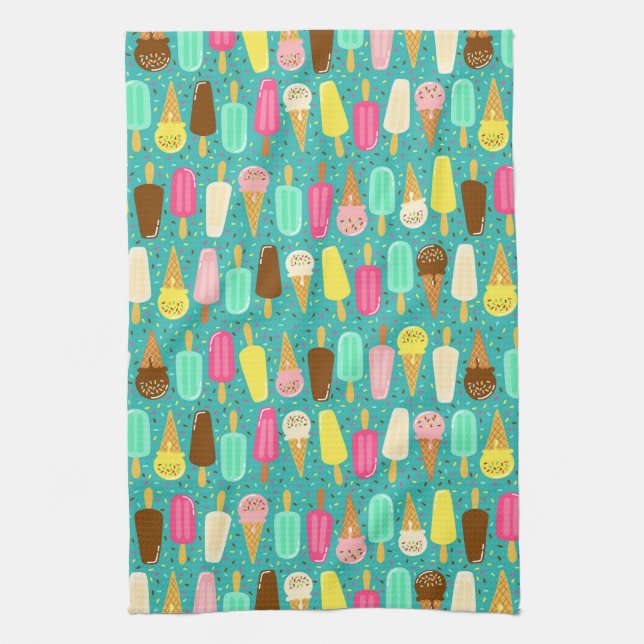Colourful Ice Cream Pattern Summer  Kitchen Towel (Vertical)