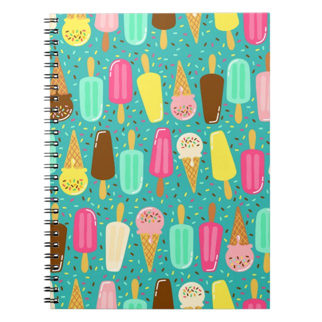 Colourful Ice Cream Pattern Summer  Notebook (Front)