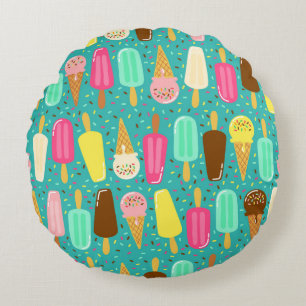 Colourful Ice Cream Pattern Summer Round Pillow