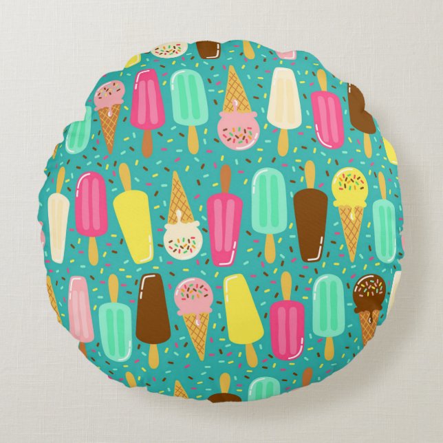 Colourful Ice Cream Pattern Summer  Round Pillow (Front)