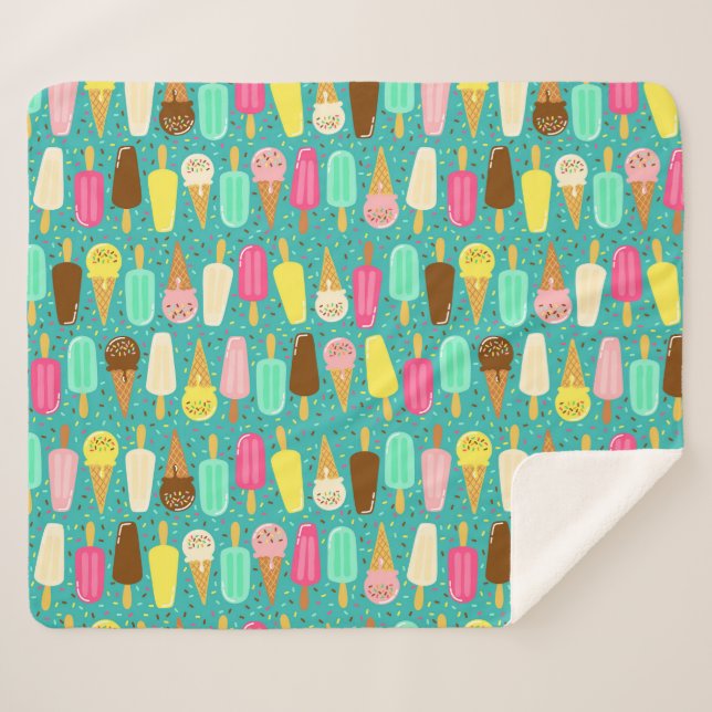 Colourful Ice Cream Pattern Summer  Sherpa Blanket (Front (Horizontal))