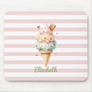 Colourful Ice cream Pink Stripes Mouse Pad