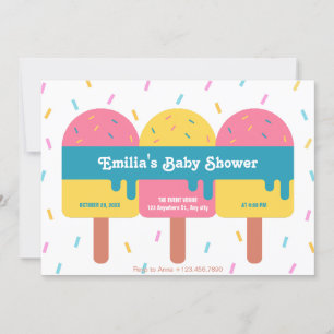 Colourful ice cream popsicle baby shower invitation