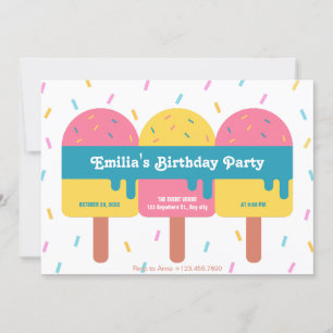 Colourful ice cream popsicle birthday invitation