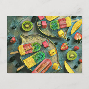 Colourful ice cream popsicles fruits postcard