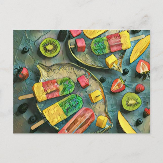 Colourful ice cream popsicles fruits postcard (Front)