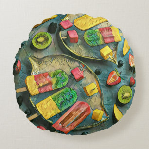 Colourful ice cream popsicles fruits round pillow