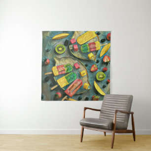 Colourful ice cream popsicles fruits tapestry