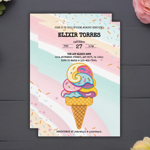 Colourful Ice Cream Scoop Sprinkles Baby Shower Invitation
