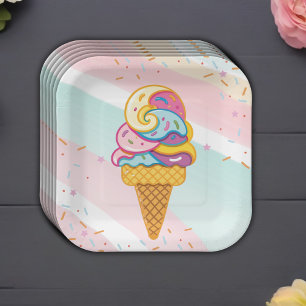 Colourful Ice Cream Scoop Sprinkles Baby Shower Paper Plate