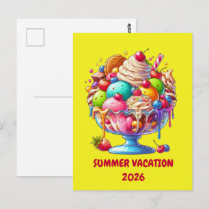 Colourful Ice Cream Sundae – Cute Dessert Illustra Postcard
