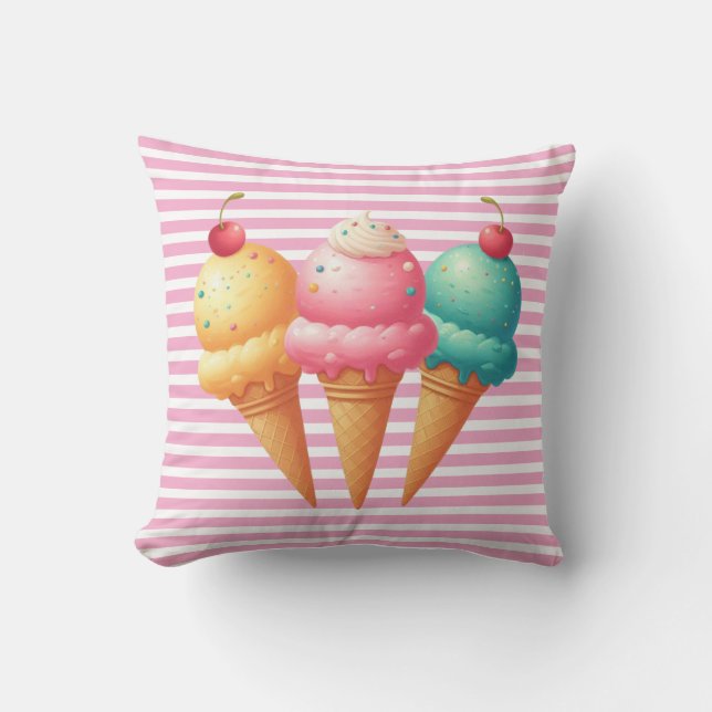 Colourful Ice cream Throw Pillow (Front)