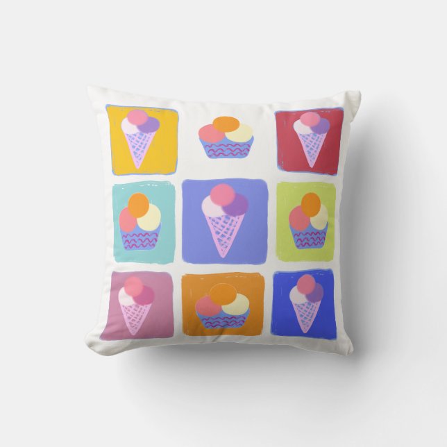 Colourful ice creams collage throw pillow (Front)