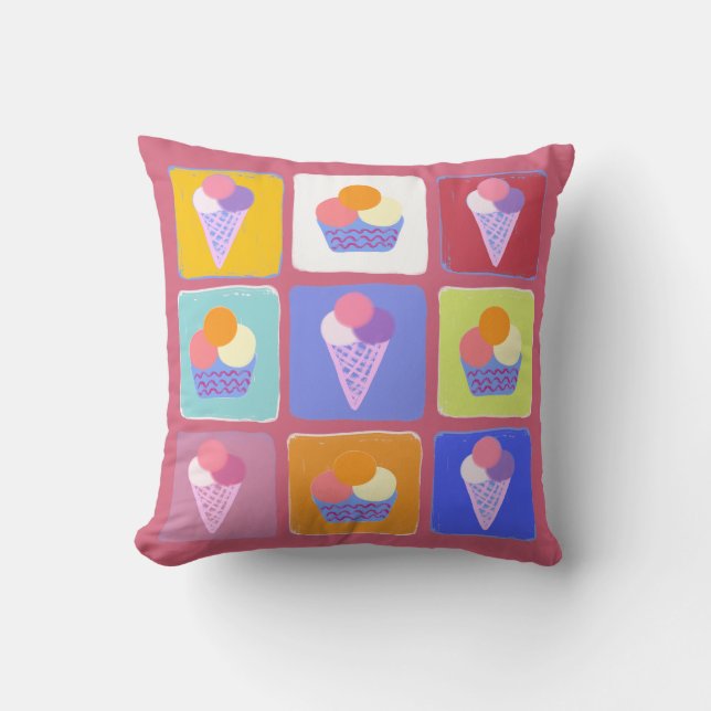 Colourful ice creams collage throw pillow (Front)