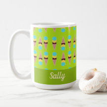 Colourful ice creams on green