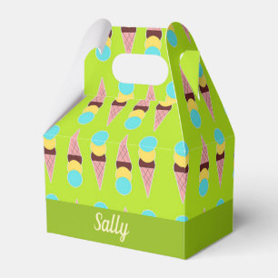 Colourful ice creams on green favor box
