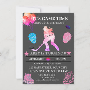 Colourful Ice Hockey Birthday Theme  Invitation