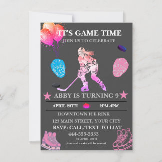 Colourful Ice Hockey Birthday Theme  Invitation