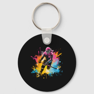Colourful Ice Hockey Player Girl On Womens Ice Hoc Keychain