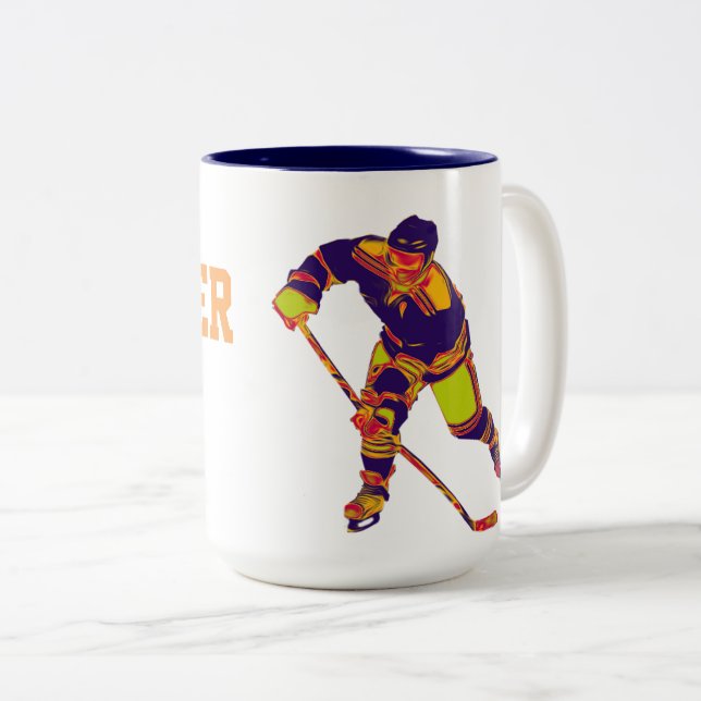 Colourful Ice Hockey Player, Personalized Mug (Front Right)