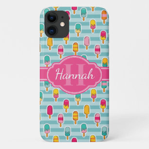 Colourful Ice Pop Pattern with Pink Monogram iPhone 11 Case