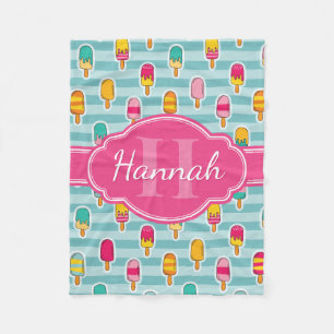 Colourful Ice Pop Pattern with Pink Monogram Fleece Blanket