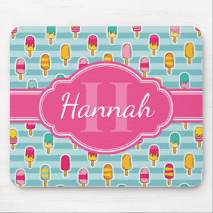 Colourful Ice Pop Pattern with Pink Monogram Mouse Pad