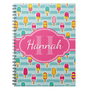Colourful Ice Pop Pattern with Pink Monogram Notebook