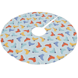 Colourful Ice Skate Winter Pattern Brushed Polyester Tree Skirt