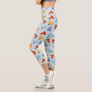 Colourful Ice Skate Winter Pattern Capri Leggings