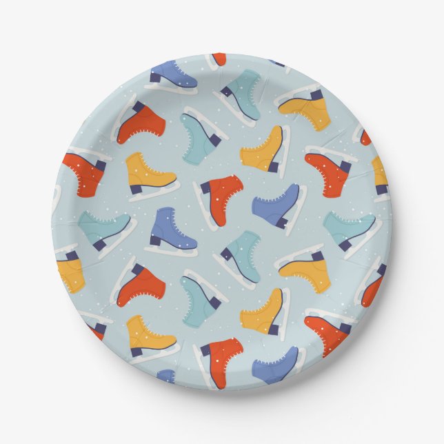 Colourful Ice Skate Winter Pattern Paper Plate (Front)