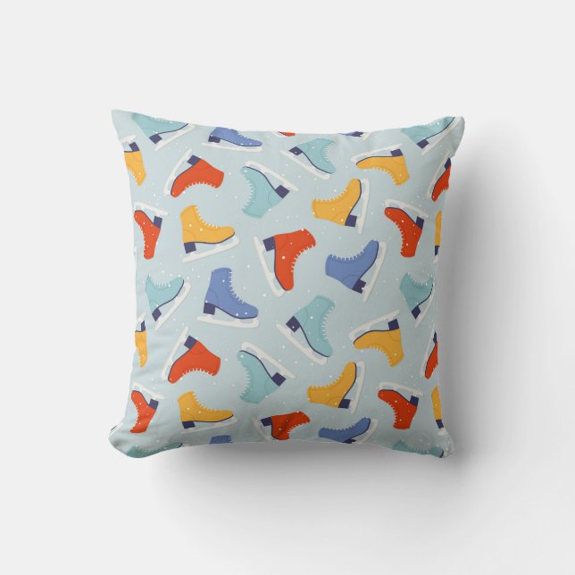 Colourful Ice Skate Winter Pattern Throw Pillow (Front)