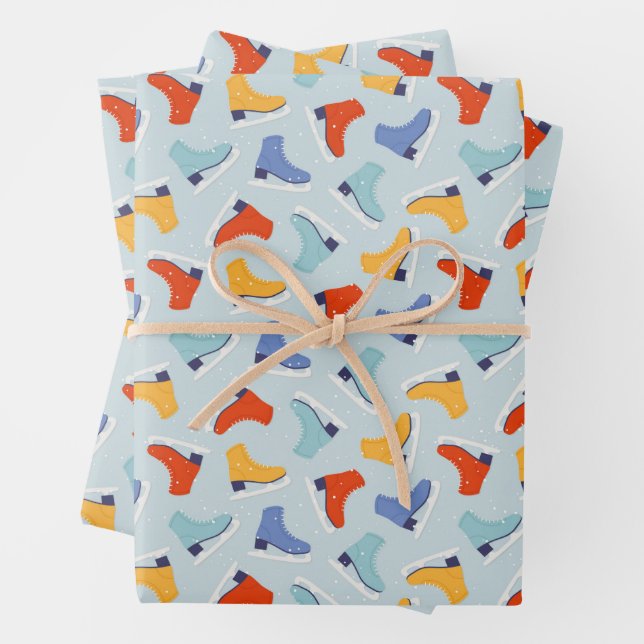 Colourful Ice Skate Winter Pattern Wrapping Paper Sheet (In situ)