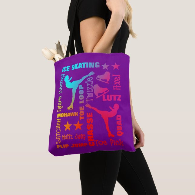 Colourful Ice Skating Theme Terminology Typography Tote Bag (Close Up)