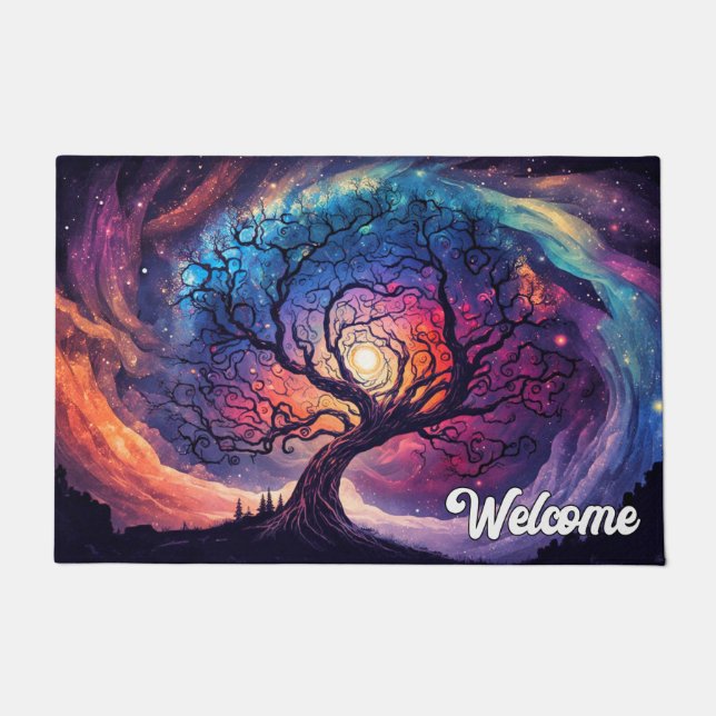 Colourful Illuminating Night Sky Illustration Doormat (Front)