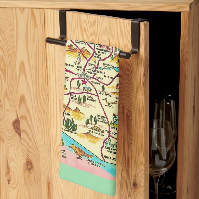 Colourful Illustrated Arizona Map Kitchen Towel (Thirds Fold)