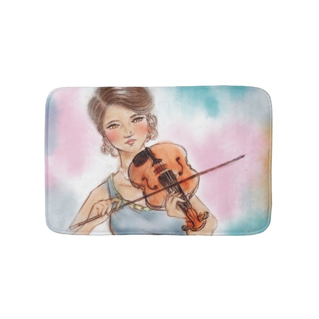 Colourful illustrated bath mat - Violin (Front)