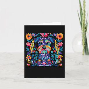 Colourful Illustrated Dog With Floral Background  Card