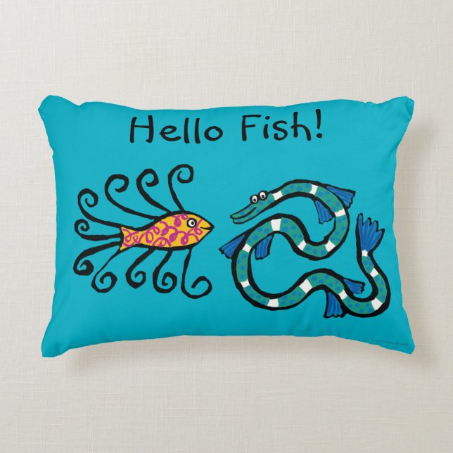 Colourful Illustrated Fish Friends Accent Pillow (Front)