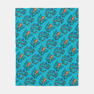 Colourful Illustrated Fish Friends Fleece Blanket