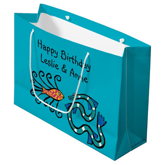 Colourful Illustrated Fish Friends Large Gift Bag (Front Angled)