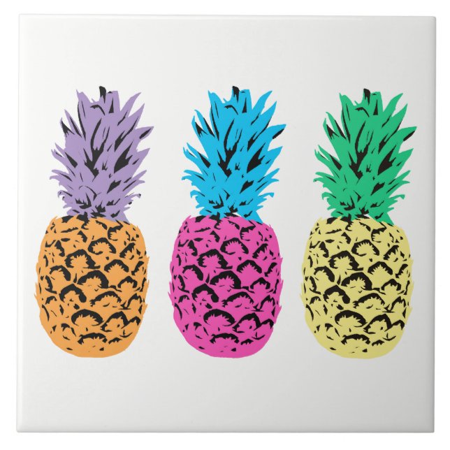Colourful illustrated Pineapples Tile (Front)