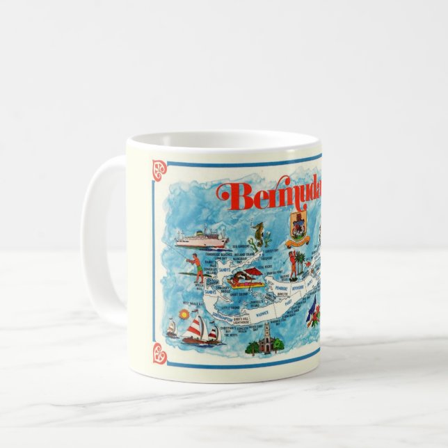 Colourful Illustrated Postcard Map of Bermuda Mug (Front Left)