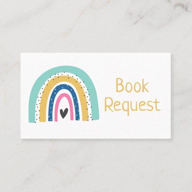 Colourful Illustrated Rainbow Book Request Card (Front)