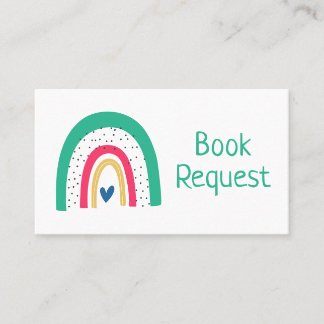 Colourful Illustrated Rainbow Book Request Card (Front)