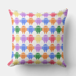 Colourful Illustrated Robot Pattern Throw Pillow