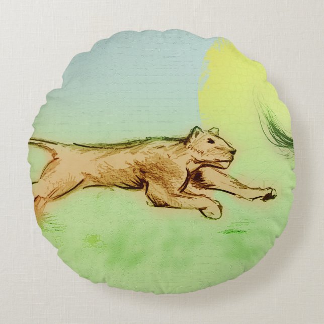 Colourful illustrated round pillow - Chase (Front)