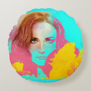Colourful illustrated round pillow - Intense